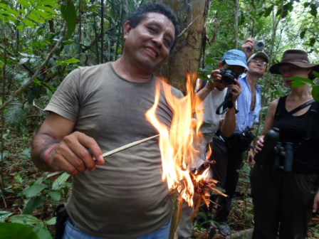 A traditional rainforest fire demonstration during the day expedition