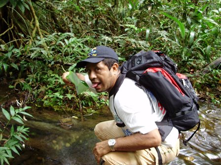 Antonio sharing forest knowledge during a jungle walk
