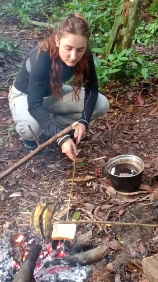Preparing food safely over a small forest fire