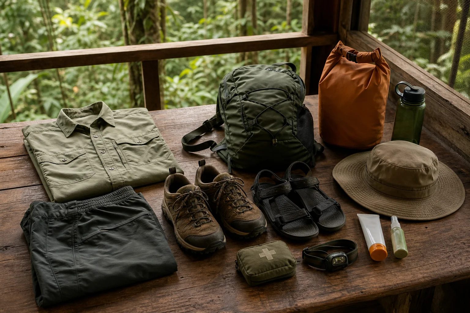 Clothing and essential equipment for an Amazon journey